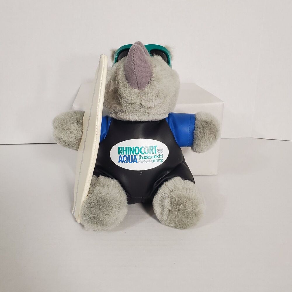 Rhinocort Aqua‎ Nasal Spray Plush Stuffed Animal Rhinoceros Surfboard Soft Toy - Picture 4 of 13